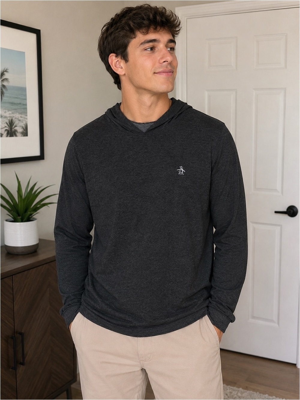 Original Penguin Lightweight Hooded Shirt Men’s Medium Gray